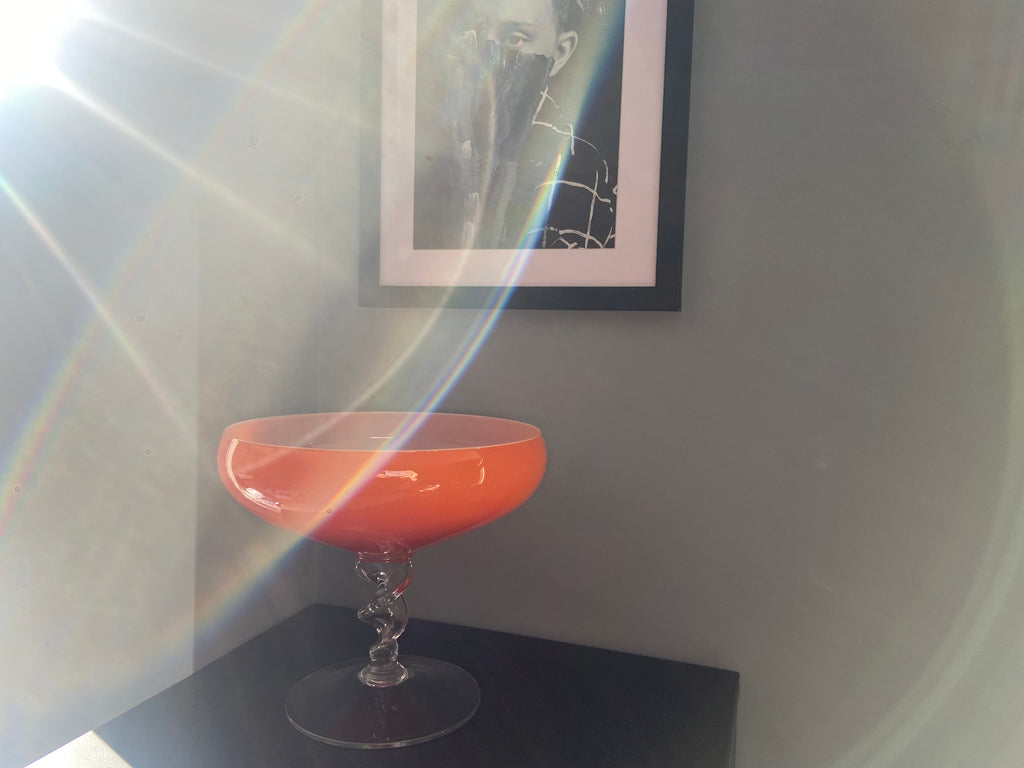 Glass bowl on foot - orange fire Homeware Days of Tumult 